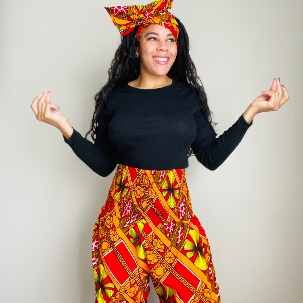 True African print pant and matching head wrap